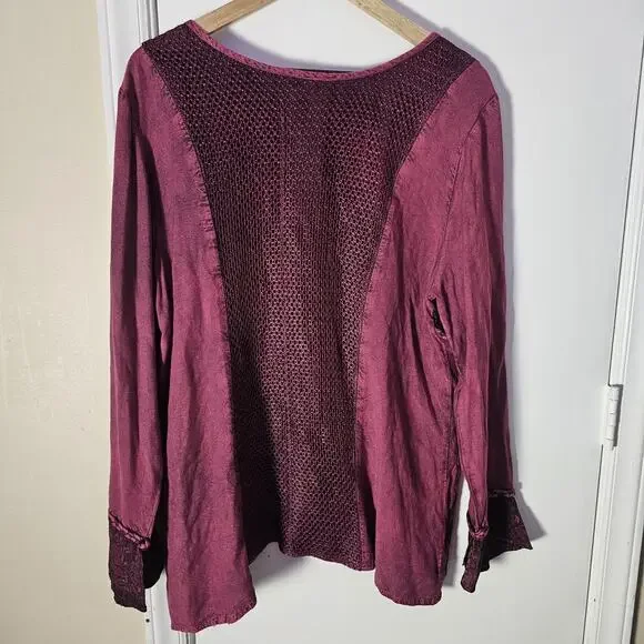 Pyramid Collection Boho Top Sz 1X Whimsy Bell Sleeve RenFair Braided Embroidered - Picture 6 of 7